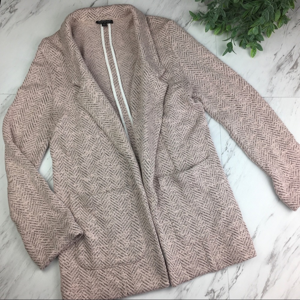Topshop Pink Tweed Open Cardigan Blazer